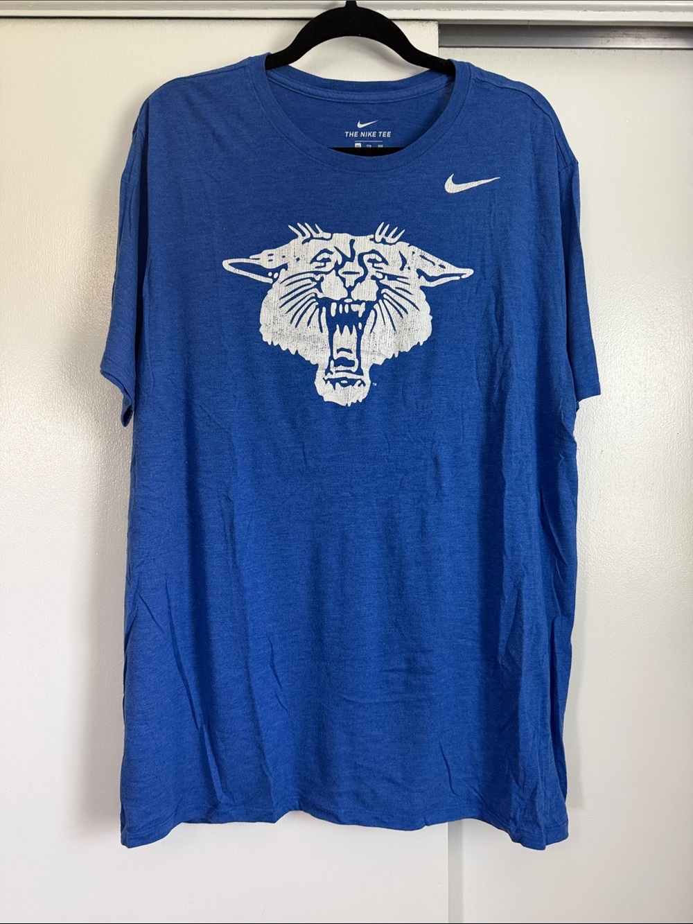 Nike Royal Blue Short Sleeve Tee with White Wildcat and Swoosh